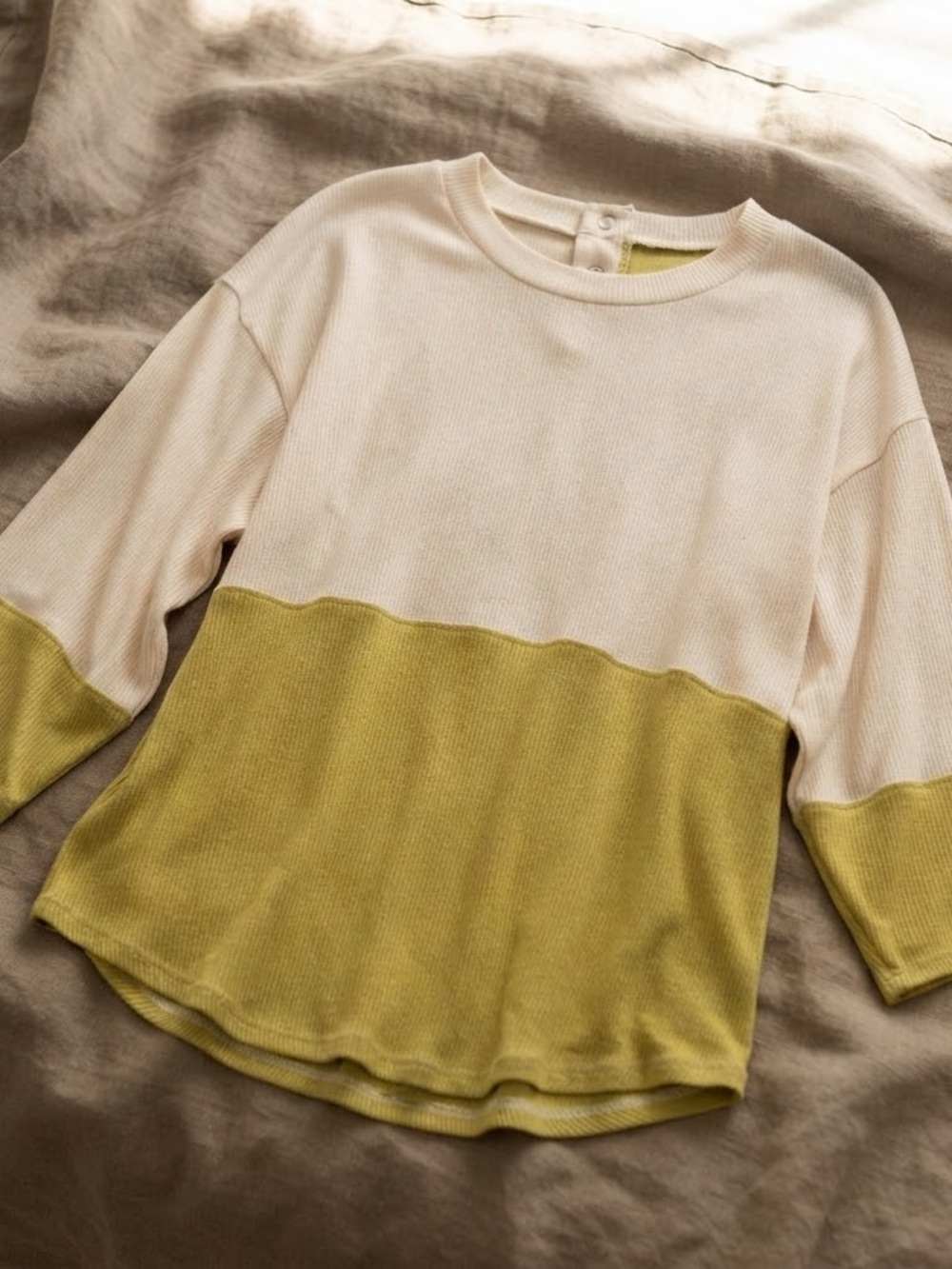 Blu Pepper Two-Tone Crewneck Sweater in Cream and Olive